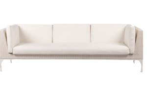 Photograph of White Rattan 3.5 Seater Lounge with arms - White Cushions