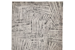 Photograph of White and Black Abstract Striped Rug