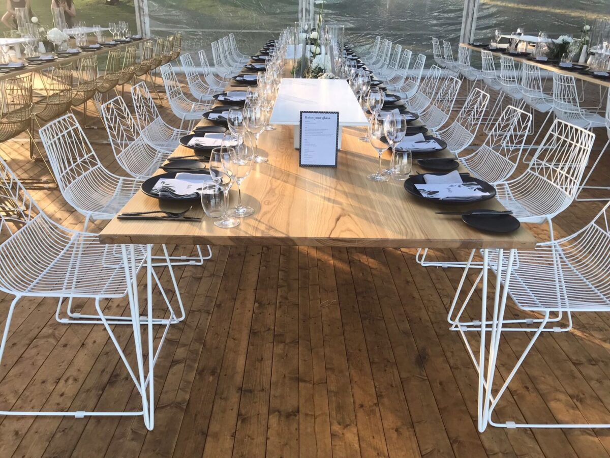 White Arrow Chairs and Hairpin Dining Tables
