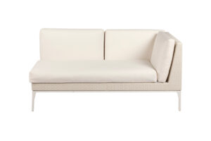Photograph of White Rattan 2 Seater Lounge with left arm - White Cushions