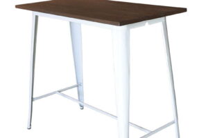 Photograph of Tolix White Cocktail Table with Wood Top &#8211; 150 cm x 60cm x 105cmH &#8211; Festival