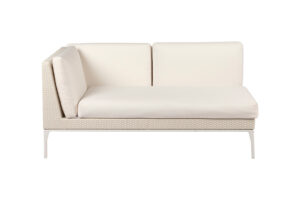 Photograph of White Rattan 2 Seater Lounge with right arm - White Cushions