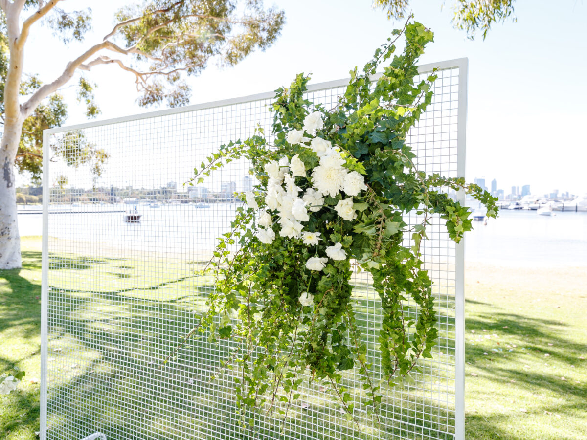 White Wire Mesh Screen with Custom Florals