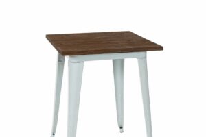 Photograph of White Tolix Cafe Table With Wooden Top- 60cmSQ x 75cmH