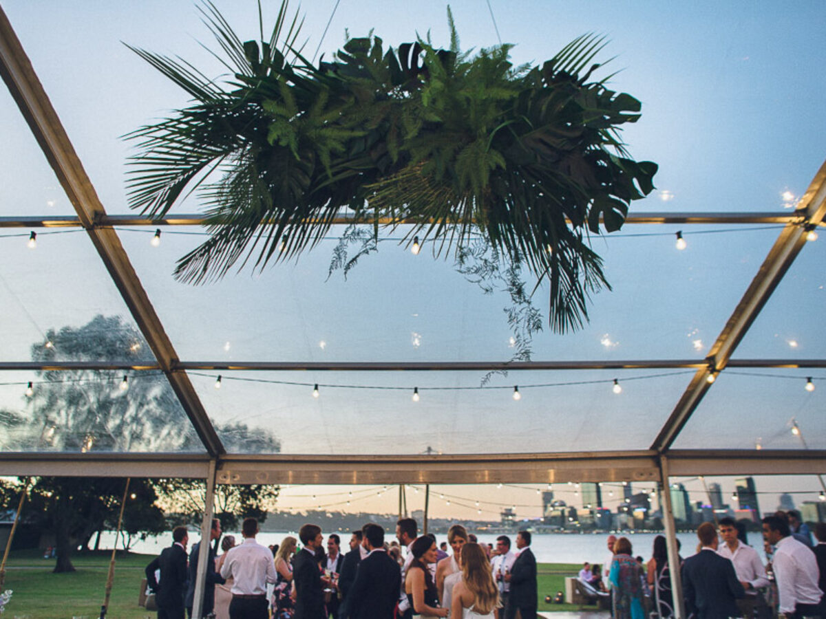 Custom Florals inside a Clear Roof Marquee