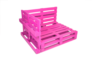 Photograph of Punchy Pink L Shape Pallet Wooden Seat- 1.11mL x 1.33mW x 80cmH