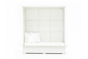 Photograph of White Rattan Enclosed Canopy Daybed- 2.15mW × 1.4mD× 36cmH (seat)